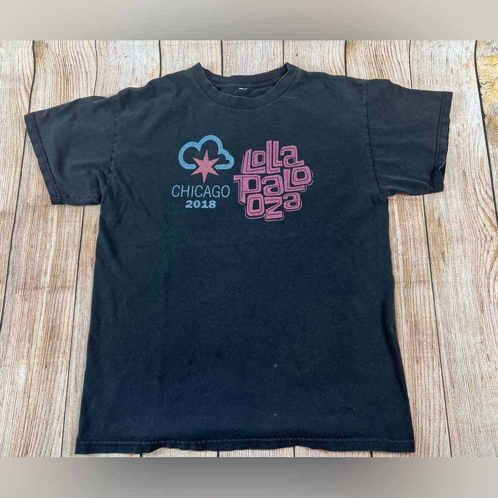 Lollapalooza Chicago 2018 Music Festival Black T Shirt Size Medium Distressed